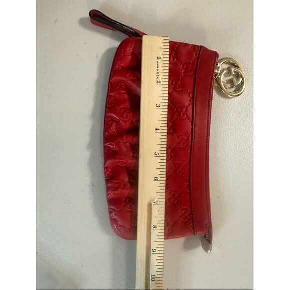 Gucci Red Guccissima Leather Interlocking G Wristlet Pouch Key Pouch - Picture 9 of 11